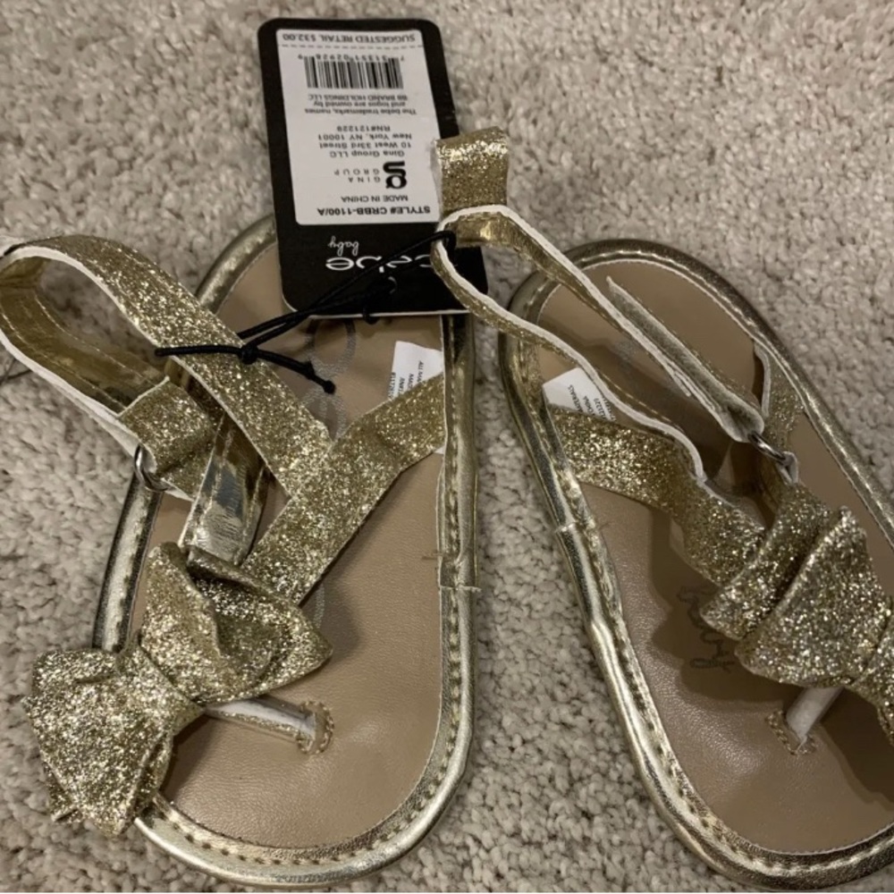 NWT Bebe Gold Ankle Strap Sandals Baby Girls Size 9-12M